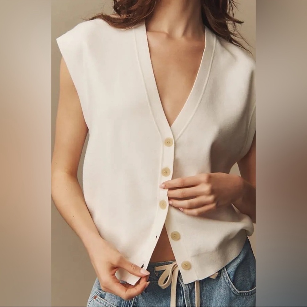 Maeve Anthropologie Ivory Slouchy Oversized Cardigan Sweater vest size X LARGE